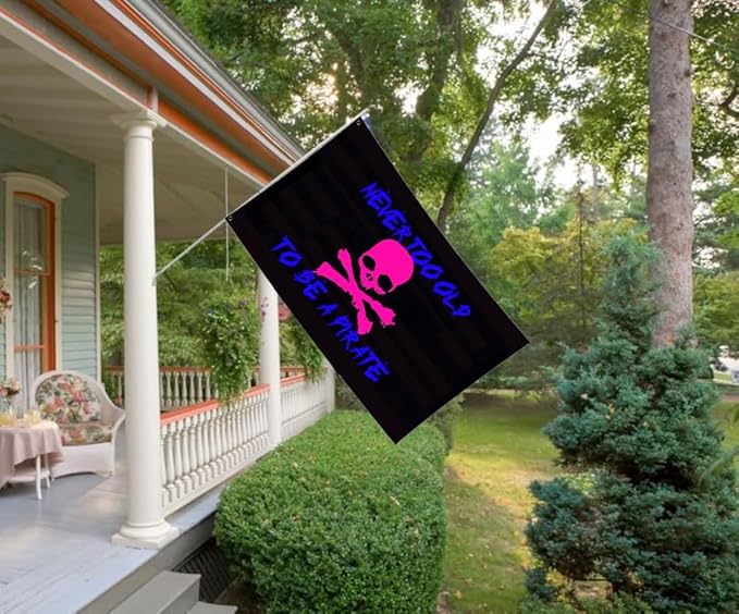 To Be A Pirate 3D Flag 2X3Ft, Pink Skull Never Too Old Flags, Double-Sided Printed, Funny Meme Flags, Men Women Banner, Fade Proof Vivid Color, Double Stitched with 2 Brass Grommets, Bar Garden Street Decoration, GYM, Office Decor,Indoor Outdoor Use,Gi...