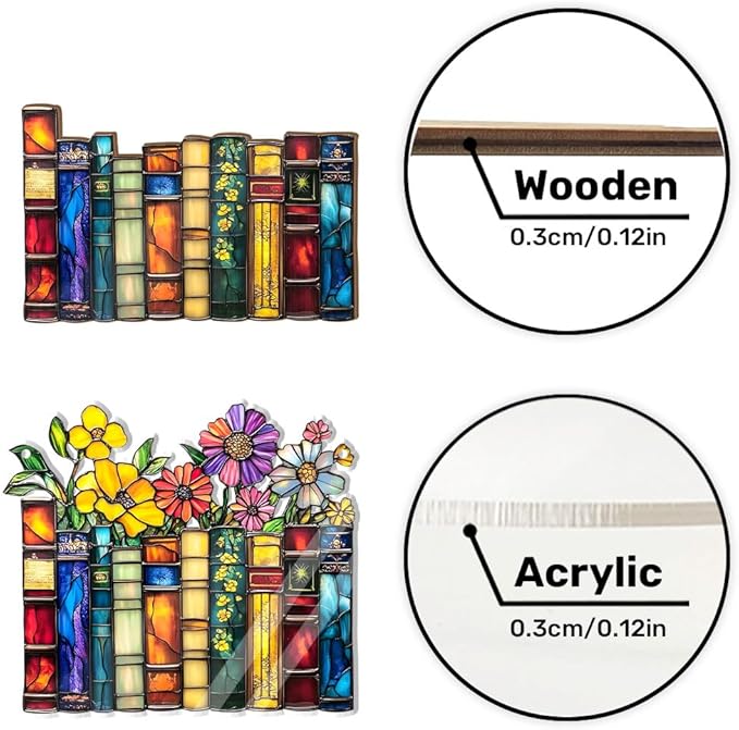 Jesuspirit - Window Hanging Suncatcher – Crystal Clear Acrylic & Wood Sun Catcher for Home Decor, for Women (Vintage Flower Book, 8 Inches)