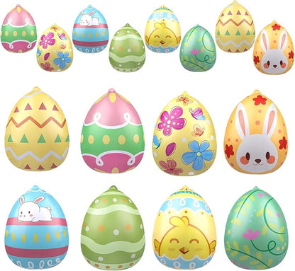 16 PCS 9 Inch, 16 Inch Easter Egg Inflatable Balloons Hanging Inflatable Easter Balloons Colorful Inflatable Egg Decorations for Yard Garden Holiday Party Home Decor