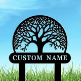 Custom Family Name Metal Garden Plaque,Personalized Tree Pattern Yard Marker,Weatherproof Outdoor Lawn Sign with Custom Name,Housewarming Garden Gift