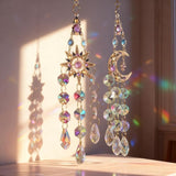 Crystal Sun Catchers for Windows, Gold-Plated Hanging Sun Catcher with Prisms - Rainbow Maker for Indoor Outdoor Garden Decor, Boho Light Catcher Gift for Home (Moon)