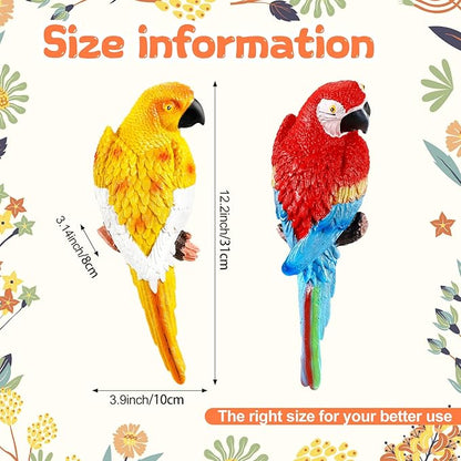 Jetec Parrot Decor Outdoor Tiki Bar Decor Large Realistic Parrot Statues Outside Lifelike Bird Sculptures Garden Patio Yard Lawn Figurines for Tropical Animal Tree Wall (2 Pcs,Red,Yellow)