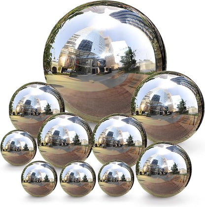 yarlung 10 Pack Stainless Steel Gazing Balls, 50-150 mm Garden Mirror Globe Floating Pond Sphere, Silver Polished Hollow Ball Reflective Ornament for Home Yard Outdoor Lawn Decoration