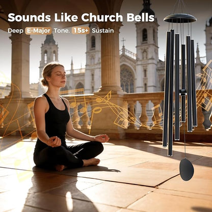 Large 50" Wind-Chimes-Outdoor-Deep-Tone, Soothing Melodic Tones Windchimes, Wind Chimes for Outside, Black Memorial Wind Chime Best Gift for Mom Women Grandma Neighbors