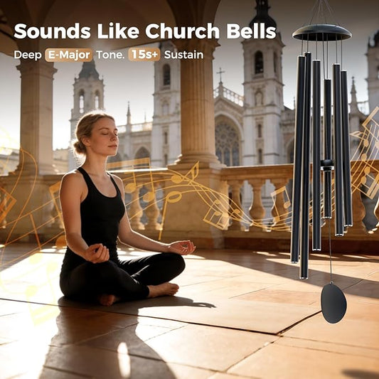 Large 50" Wind-Chimes-Outdoor-Deep-Tone, Soothing Melodic Tones Windchimes, Wind Chimes for Outside, Black Memorial Wind Chime Best Gift for Mom Women Grandma Neighbors