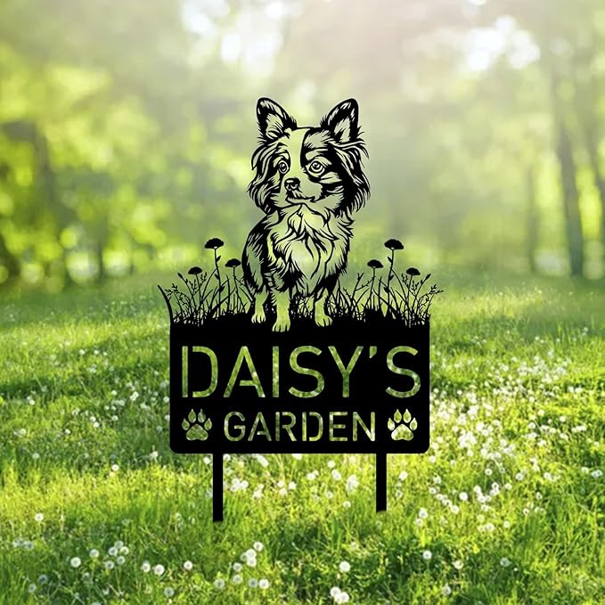 Custom Papillion Dog Metal Memorial Garden Stake Personalized Pet Grave Marker Name Sign Remembrance Stake Decor Sympathy Dog Loss,Outdoor Statues for Yard Garden Lawn Patio Pathway Grave.