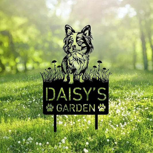 Custom Papillion Dog Metal Memorial Garden Stake Personalized Pet Grave Marker Name Sign Remembrance Stake Decor Sympathy Dog Loss,Outdoor Statues for Yard Garden Lawn Patio Pathway Grave.