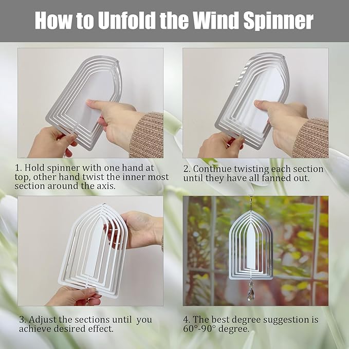4Pack 10inch Sublimation Wind Spinner Blanks 3D Aluminum Metal Wind Sculpture Kinetic Spinners for Yard and Garden Indoor Art Ornaments Hanging Decoration (Cathedral Window)
