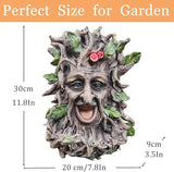 12" Real Tree Face Hugger Statue, Outdoor Garden Resin Bird Feeder Sculpture with Foliage Features, Fairy Elve Accent Yard Art, Halloween Trees Decorations Outdoor Wall Mounted Statue