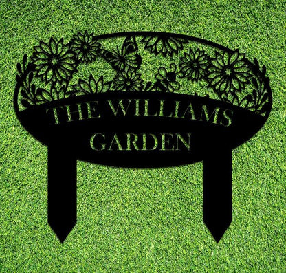 Custom Metal Garden Sign, Flower Sign with Stakes, Personalized Garden Decor for Outside, Garden Family Name Sign, Outdoor Steel Yard Sign, Large Patio Garden Sign Art, Housewarming Gift