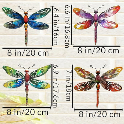 Zmvyw Set of 4 Dragonflies Metal Sign Art Decor,4Pcs Colorful Dragonfly Silhouette Wall Hanging Gifts for Birthday Housewarming,Dragonfly Ornament Decorate for Fence Garden Yard Patio Farmhouse Ranch