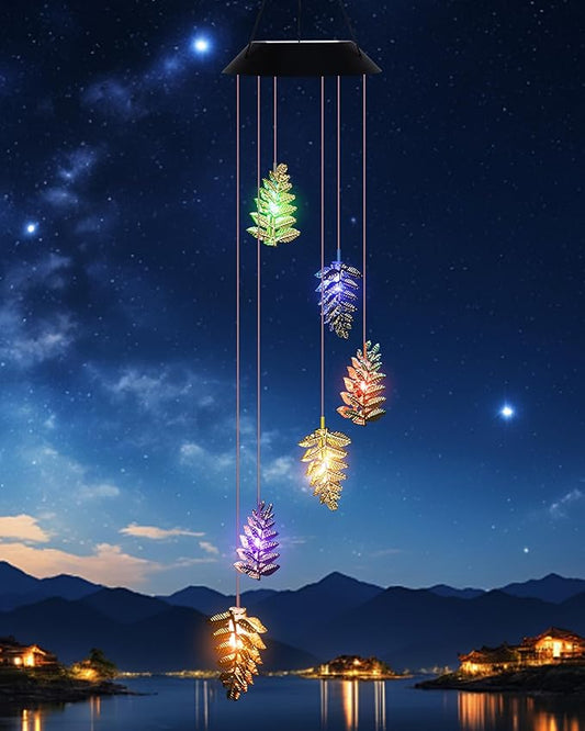 Solar Wind Chime for Outside Leaf Wind Chimes Outdoor/Indoor Birthday Gifts for Woman Mom Grandma - Hanging Solar Lights for Garden Yard Patio Porch Decor Memorial Wind Chimes