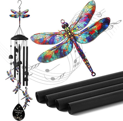 Novabright Dragonfly Wind Chimes for Outside 35" Black Metal Wind Chime Soothing Tones Memorial Windchimes Decor Dragonfly Gifts for Women Men Outdoor Garden Yard Patio Decor Memorial Birthday Gifts