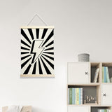 NQDWX Black Lightning Wood Poster Hanger - 12x17 Inch Dark Lightning Bolt Wall Decor, Edgy Teen Boy Room Decor, Punk Rock Music Banner with Rustic Wood Frame. (128)