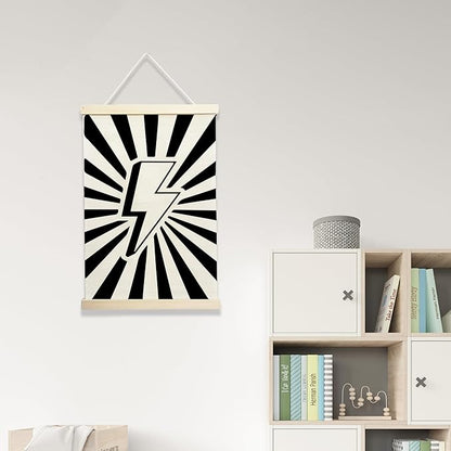 NQDWX Black Lightning Wood Poster Hanger - 12x17 Inch Dark Lightning Bolt Wall Decor, Edgy Teen Boy Room Decor, Punk Rock Music Banner with Rustic Wood Frame. (128)