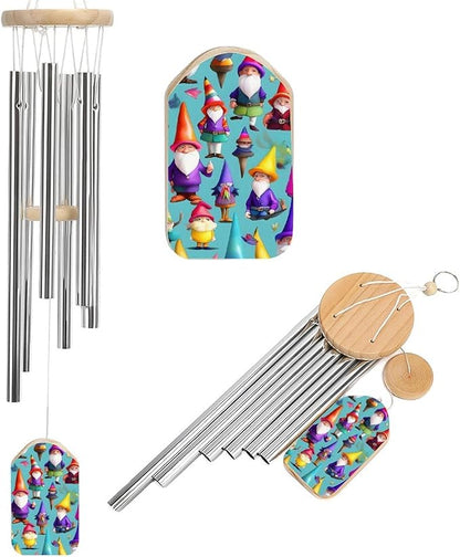 20.5 Inches Decorative Wind Chimes Colorful Gnomes Printed Outdoor Windchime Memorial Wind Chime with 6 Tubes for Outside Garden Backyard Decor