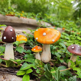Mushroom Decor - Fairy Garden Accessories Outdoor Spring Patio Decoration 4 PCS Mushroom Statues with Stakes (Orange2+Nutshell2)