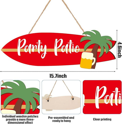Wooden Party Patio Sign Surfboard Wall Hanging Sign Wooden Hanging Decorative Art for Yard Garage Bar Tiki Wall Home Party Summer Decor Gift, 4.6 x 15.7 Inches