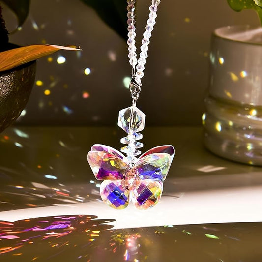Hanging Crystal Sun Catcher, Hanging Car Decoration, Crystal Ornament for Car, Rainbow Prism, Home Decoration (Butterfly)