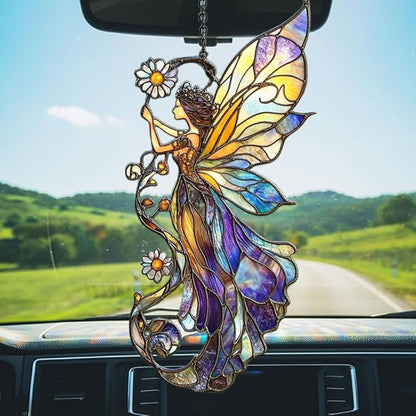 Fairy Acrylic Suncatcher Stained Glass Effect Window Car Hanging Christmas Ornament Indoor Outdoor Decor Garden Sun Catcher Panel for Acrylic Suncatcher Lover for Women Mom Grandma
