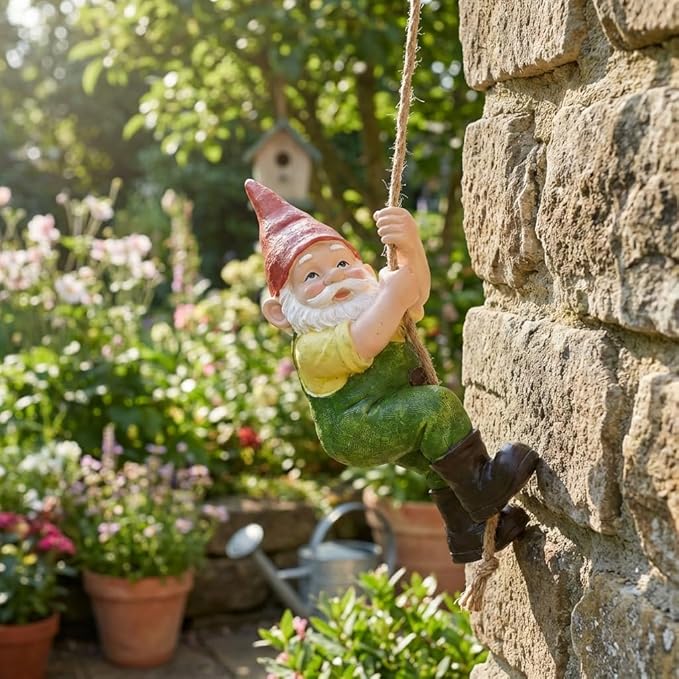 TERESA'S COLLECTIONS Garden Outdoor Decor,Hanging Gnomes Garden Decor,Climbing Gnomes Statue，Waterproof Resin Garden Statue, Garden Gift, Indoor/Outdoor,7.9"