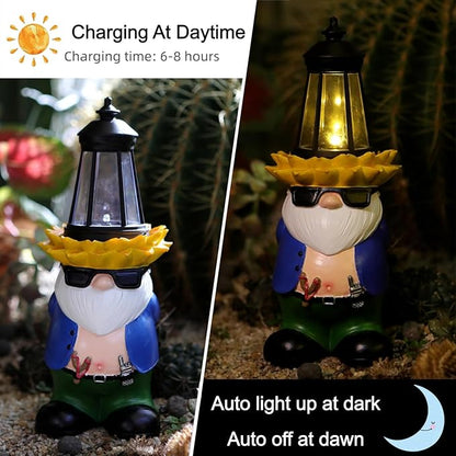 LEGIFO Garden Gnome Statue with Solar Lantern Lights Guardian Sculptures Outdoor Decorations Patio Lawn Yard Garden Decor Large Figurine Gifts for Women Mom