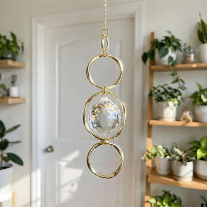 Crystal Suncatcher Wind Chimes, 2 Pcs Crystal Suncatcher Prisms Hanging Outdoor Wind Chimes, Prism Sun Catcher with Chain and Hook, Rainbow Maker for Ceiling Garden Home Indoor Ornaments