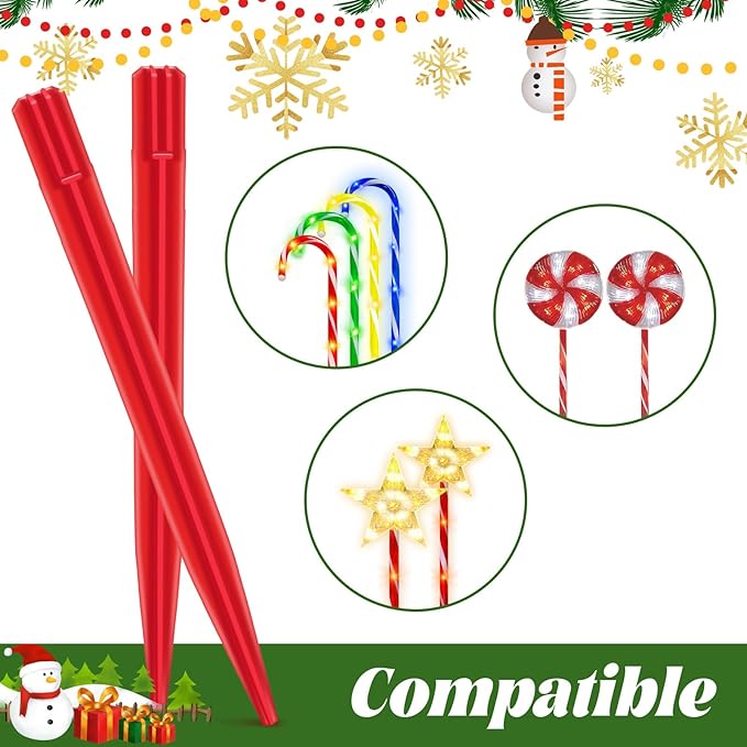 20PCS Replacement Stakes for Christmas Candy Cane Lights Outdoor,Plastic Light Stakes,Used to Maintain Candy Cane Pathway Lights,0.61X9 Inches(Red)