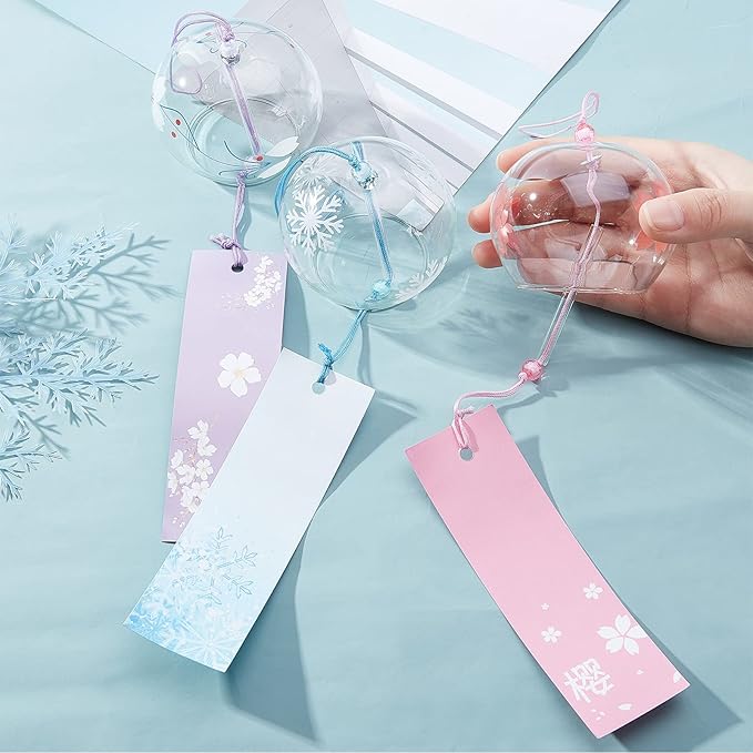 BENECREAT 3PCS Japanese Wind Chimes Pink/Blue/Purple Glass Wind Bells Handmade Pendants for Birthday Gift and Home Decoration