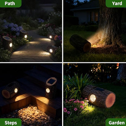 Solar Garden Lights Outdoor 2 Pack, Decorative Rustic Tree Stump Pathway Lights, Warm White Auto On/Off IP65 Waterproof Lights for Yard, Patio, Lawn, Flower Bed, Steps, Garden Decor Gifts