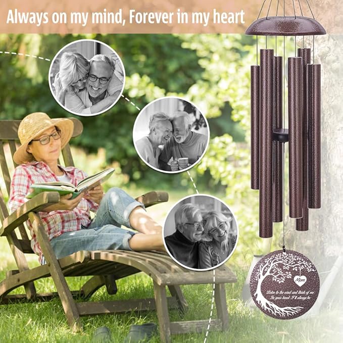 Personalized Memorial Wind Chime, Metal Wind Chime Deep Tone, Wind Chimes for Loss of Loved One, Sympathy Gift Loss of Mom Dad or Loved One, Decorative Wind Chimes Outdoor, Product in USA