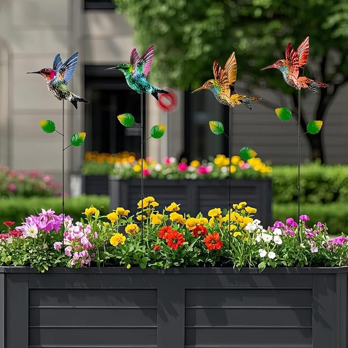 4 Pack Hummingbird Decorative Garden Stakes,Waterproof Garden Decor for Outside,Metal Yard Art Spring Decor for Outdoor Porch Lawn Pathway