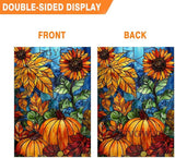Fall Pumpkin Garden Flag for Outside 12x18 Inch Double Sided Stained Glass Burlap Autumn Thanksgiving Yard Flags for Farmhouse Rustic Holiday Decorations