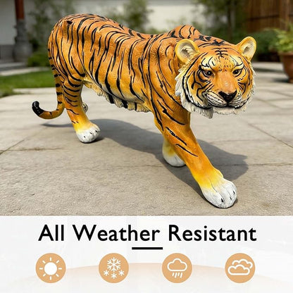 15.75" H x 33.46" L x 7.87" W Large Tiger Statue for Garden, Outdoor Sculpture, Animal Decor for Yard Porch Entryway Patio Living Room, Resin (Large, Tiger)