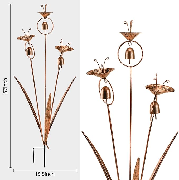 WSgift Gardens Metal Calla Lily Flowers with Bells for Outside Yard Art Metal Lilies Bronze