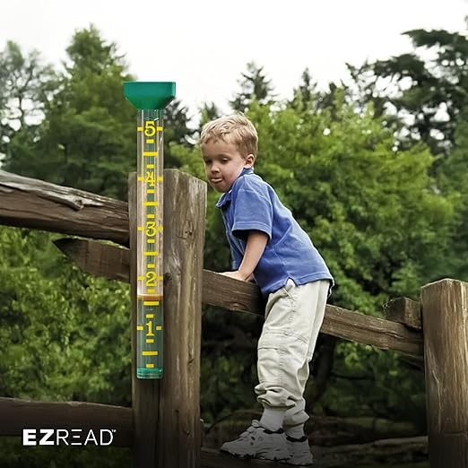 EZRead 21” Giant Professional Outdoor rain Gauge, USA Made Heavy Duty All Weather Freeze Proof Stake or mountable with Float, Green (820-1002)