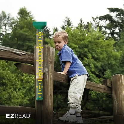EZRead 21” Giant Professional Outdoor rain Gauge, USA Made Heavy Duty All Weather Freeze Proof Stake or mountable with Float, Green (820-1002)