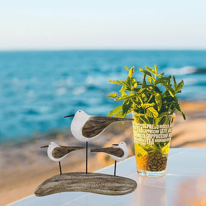 Morning View Wooden Sea Birds Decor Wood Seagull Statue Bird Figurines Seabird Statue Standing Seagulls Decorations Coastal Sculpture Nautical Beach Ocean Home Table Garden Yard Lawn Outdoor 5 Inch