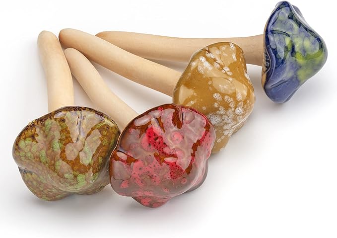 Ceramic Mushroom Garden Decor Pottery Ornament Figurine for Yard, Fairy Garden Decorations, Lawn Ornament Decor, Patio, Flowerpots Outdoor Statues 4.52" in Height 4pcs (Random Color)