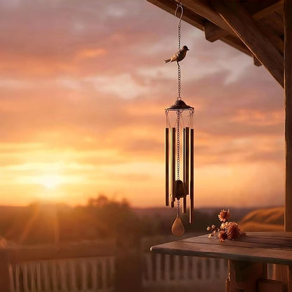 Wind Chimes for Outside – Memorial Wind Chimes for Loss of Loved One, Sympathy Gifts for Mom – Rustic Metal Garden Decor with Bird & Bell for Patio, Porch, Yard (Bronze, 29.5 Inch)