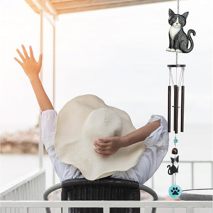 CoTa Global Tuxedo Cat Wind Chime - Pet-Themed Metal Hanging Decor with Dark-Tone Wind Chime Tubes and Beaded Accents, Indoor Outdoor Porch Patio Garden Decoration - 33.5 Inches
