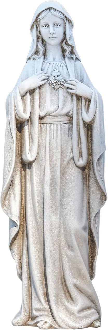Joseph's Studio by Roman, 17" Immaculate Heart of Mary Garden Statue, Outdoor Marian Devotional Figure, Stone-Look Finish