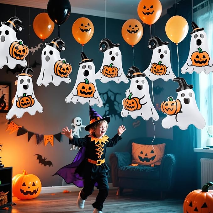 12 Packs 16 Inches Halloween Inflatable Ghost Outdoor Decorations PVC Inflatable Hanging Ghost Ornaments Blow Up Ghost for Halloween Party Yard Garden Outdoor Decoration