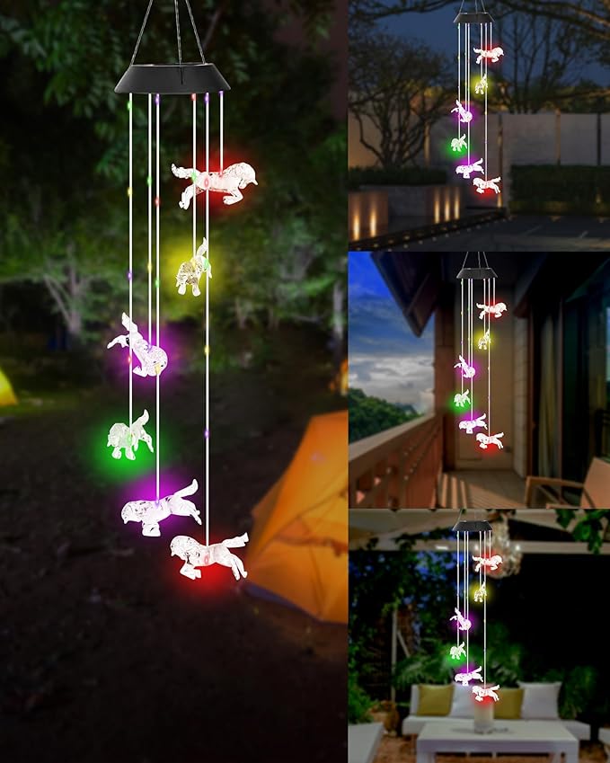 DOUBLEZHE Solar Wind Chimes for Outside, Color Changing Horse Wind Chime Outdoor Clearance, Birthday Gifts for Mom Women Grandma Wife Girls, Unique Garden Decor Colorful Patio Yard Party Decoration