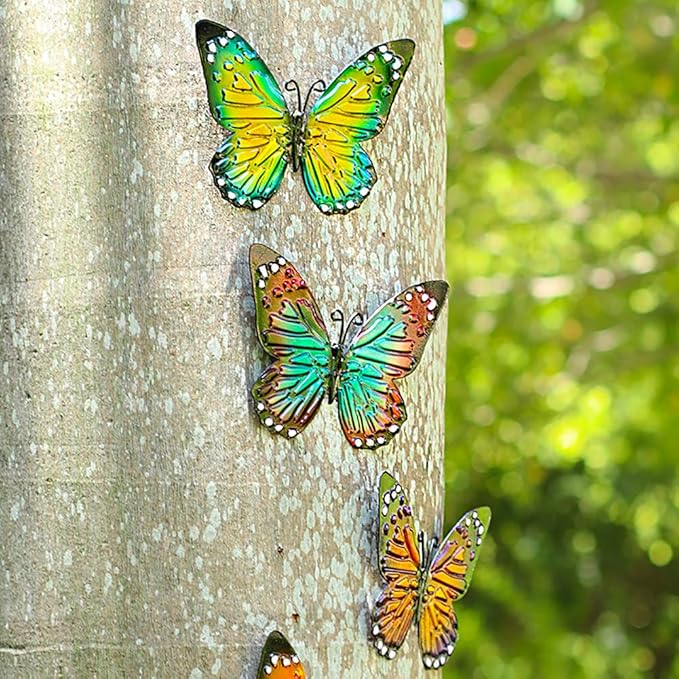 5 Pcs Metal Butterfies Fence Yard Art Garden Decor, 6.5" Butterfly for Outdoor Patio Backyard Balcony Sculpture, Colorful in Bulk