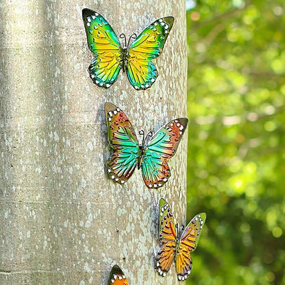 5 Pcs Metal Butterfies Fence Yard Art Garden Decor, 6.5" Butterfly for Outdoor Patio Backyard Balcony Sculpture, Colorful in Bulk
