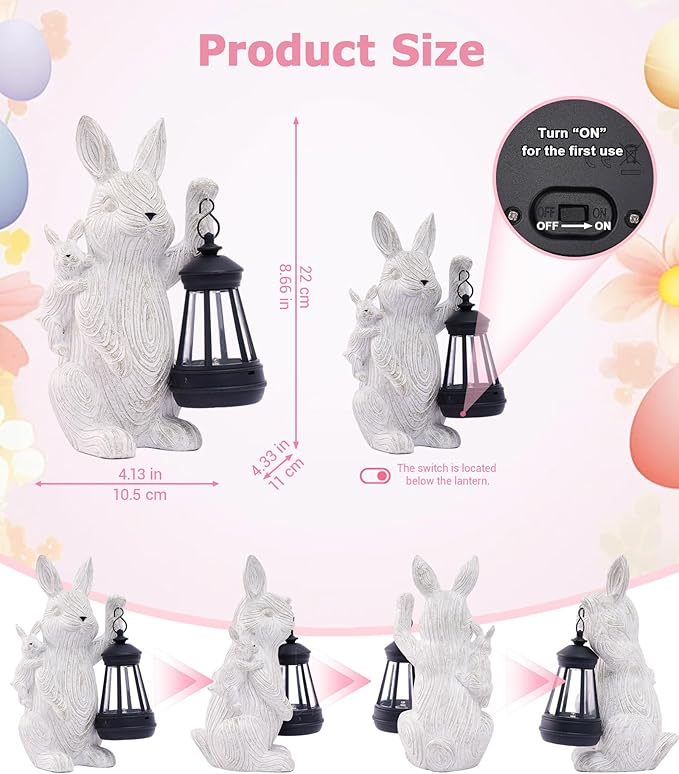 Nacome Solar Bunny Outdoor Garden Statues: Outside Decor with Lantern for Yard Art Lawn Ornaments Porch Patio Balcony - Birthday Gifts for Mom Women Grandma