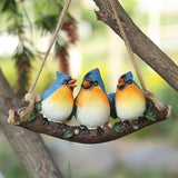Decorative Hanging Bird Ornament, Three Blue Birds on Branch, Garden Outdoor Decor, Hanging Tropical Bird Patio, Lawn, Tree Porch Decor Large Size: 11 inches
