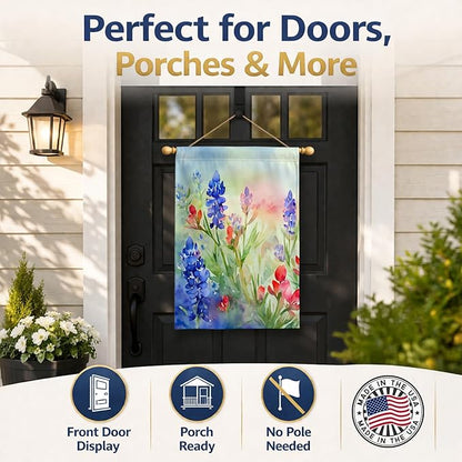 Caroline's Treasures Texas Bluebonnets in Watercolor House Flag Large Porch Sleeve Pole Decorative Outside Yard Banner Artwork Wall Hanging, Polyester, House Size, Multicolor