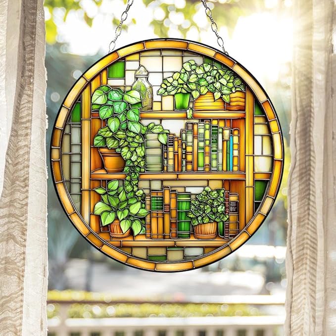 Library Bookshelf Acrylic Suncatcher Window Hanging Plant Lover Gift Book Lover Gift Bookish Librarian Garden Decor